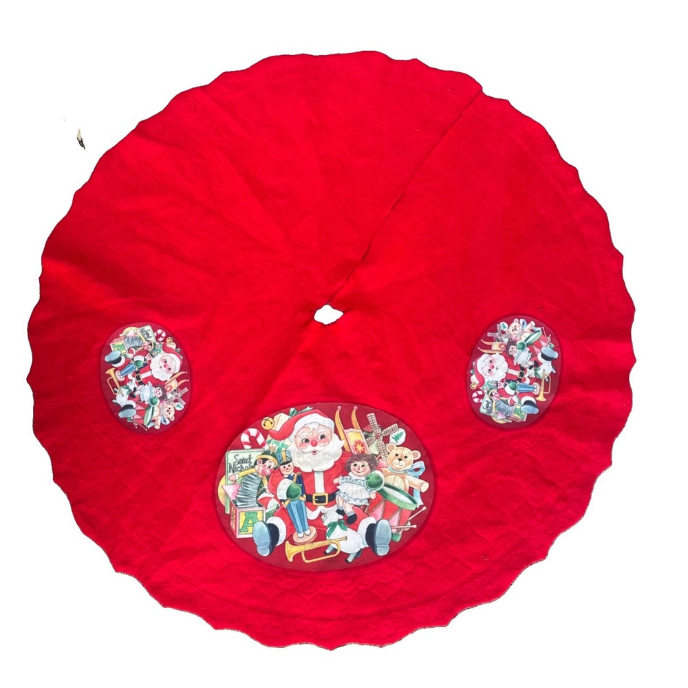 Vtg Rennoc Bric Brac Felt Red Christmas Tree Skirt 40" Vintage Xmas 1980s
